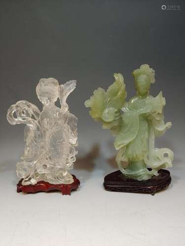 (2) Chinese Rock Crystal & Jade Court Ladies