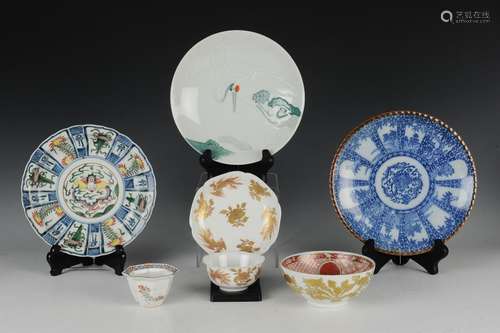 (7) Japanese Porcelain Plates & Cups 19th -20th C.