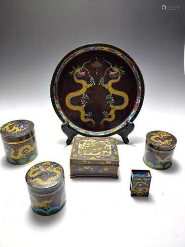 (6) Cloisonne Work Items with Dragons