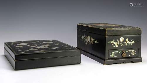 (2) Japanese Lacquer & Mother of Pearl Boxes