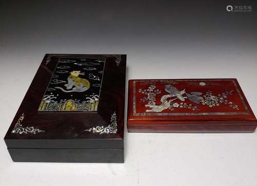 (2) Lacquer MOP Inlay Presentation & Smoking Boxes