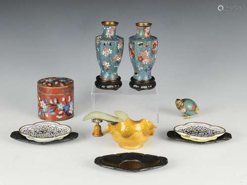 (10) Chinese Cloisonne & Enamel Vases & Trays