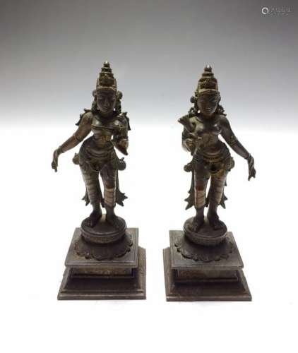 (2)19th Century Bronze Figures, Sri Devi, Bhu Devi