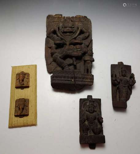 (5) Hindu Antique Temple Wood Carvings