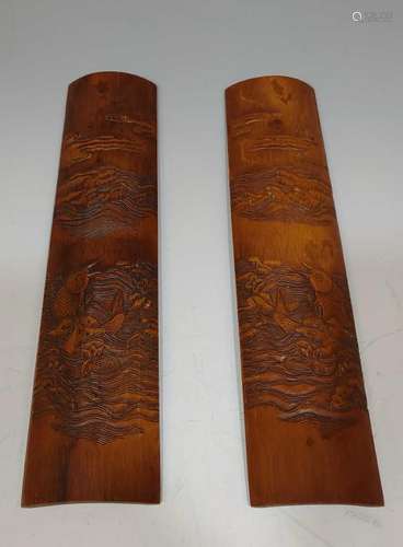 Pair of Carved Bamboo Scholars Wrist Rests