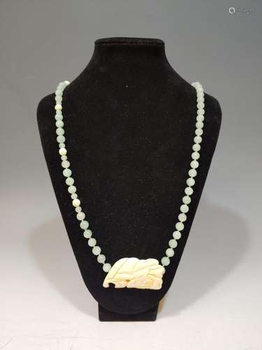 Carved Bone & Green Stone Necklace