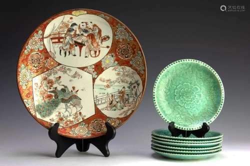 (7) Turquoise Dishes & Red Kutani Charger Japanese