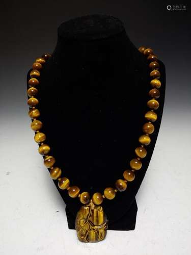 Vintage Chinese Necklace Knotted Tiger's Eye Beads