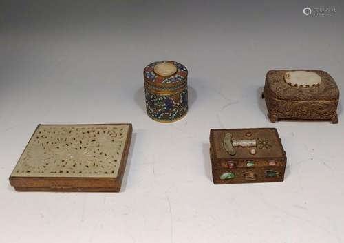 (4) Lidded Containers with Jade Inserts