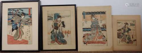 (4) Toyokuni III & Keisai Eisen Woodblock Prints