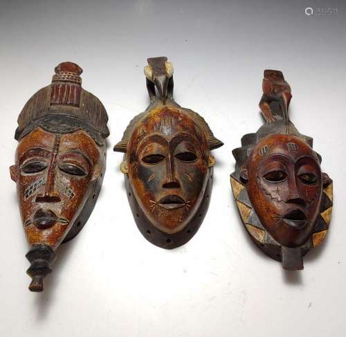 (3) African Carved Wood Masks From Ivory Coast