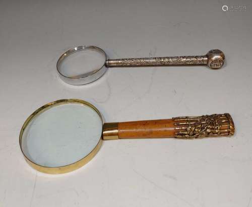 (2) Magnifying Glasses Chinese Sterling & Japanese