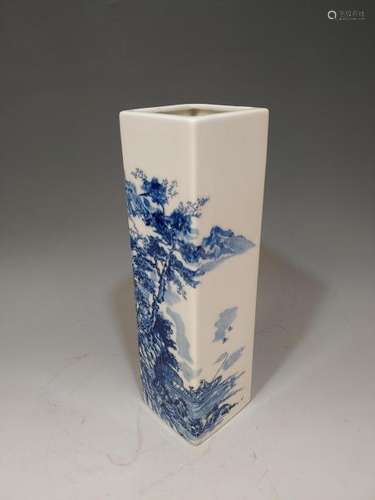 Japanese Blue & White Scenic Vase