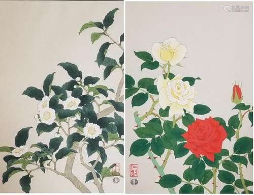 (2) Nisaburo Ito Japanese Flower Woodblock Prints