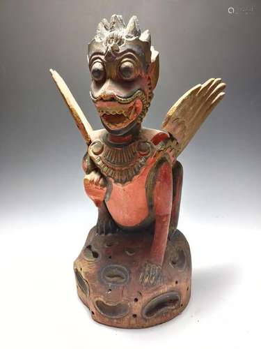 Carved Indonesian Wood Winged Garuda Figure