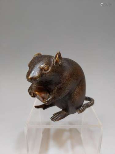 Japanese Signed Meji Bronze Rat & Chestnut