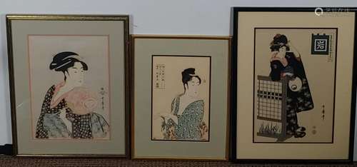 (3) Japanese Woodblock Prints Bijin, Utamaro