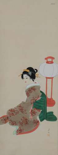 Japanese Painting Geisha near Lantern