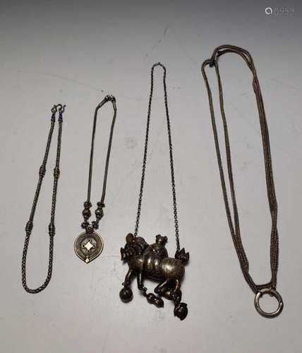 (4) Coin Silver Mythical Beast Necklace and Ropes