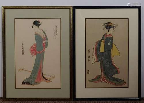 (2) Japanese Paintings Bijin Geisha