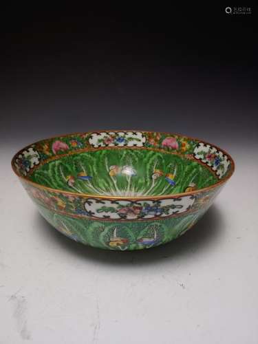 Chinese Ceramic Punch Bowl Cabbage & Butterfly