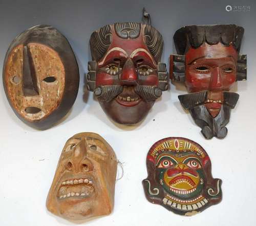 (5) Latin American Polychrome Wood Masks