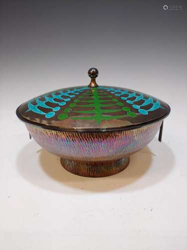 Korean Sterling Mid Century Enameled Lidded Dish