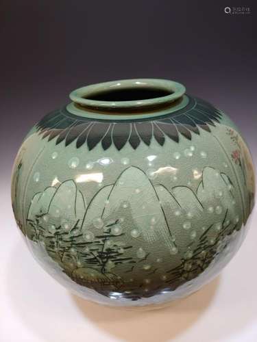 Large Korean Sanggam Celadon Vase