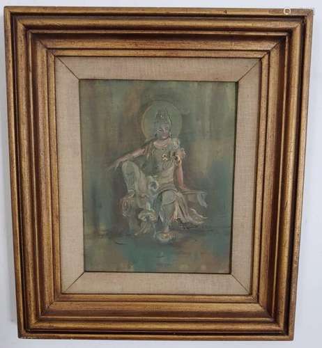 Mary Gignilliat Gouache on Silk Seated Guanyin