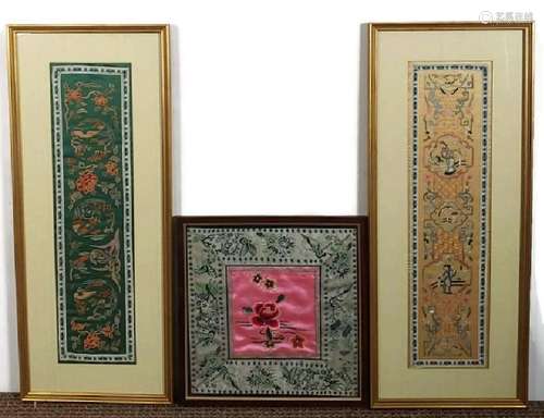 (3) Chinese Silk on Silk Embroideries