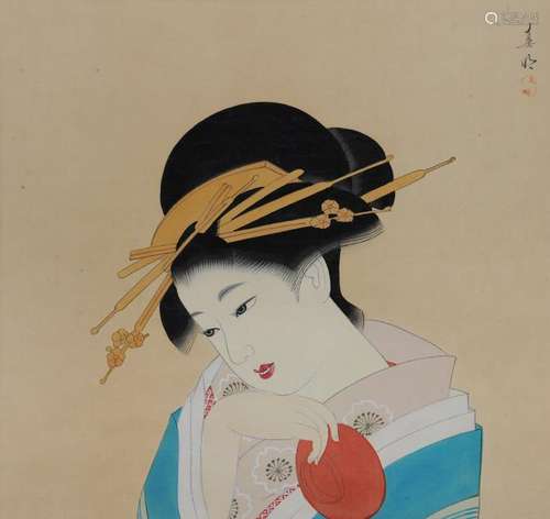 Japanese Figurative Painting of a Geisha