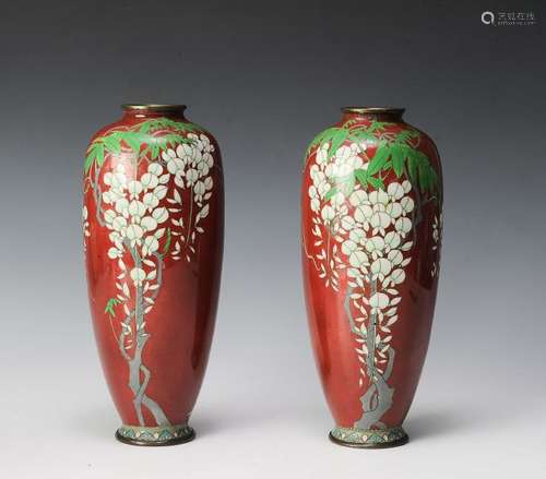 Pair of Bronze & Pair of Cloisonne Vases, Japanese