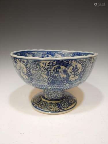 Chinese Blue and White Porcelain Pedestal Bowl