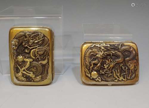 (2) Silver Tone Cigarette Cases, Chinese Dragons