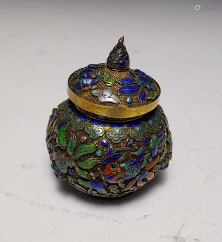 19th c. Chinese Cloisonne Gold Vermeil Censer