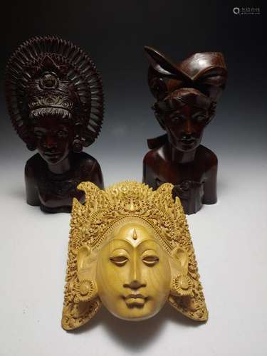 (3) Large Signed Balinese Carvings A.A. Fatimah