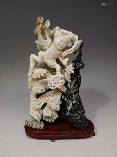 Black & White Jade Carving of Child & Dragons