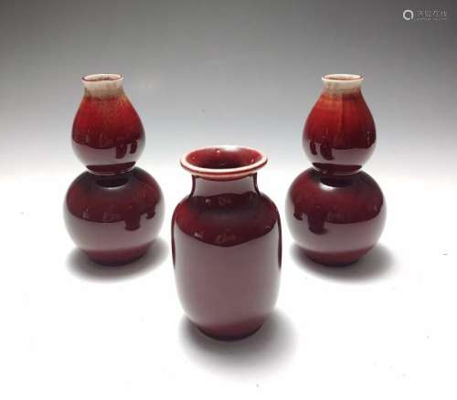 (3) Small Oxblood Vases