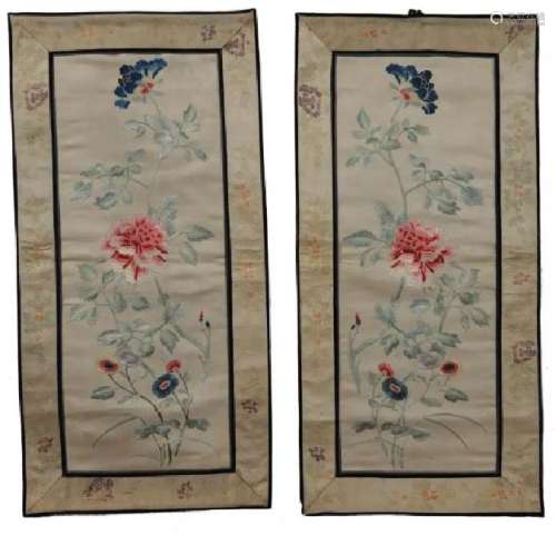 Pair of Chinese Silk Panels, 19th Century