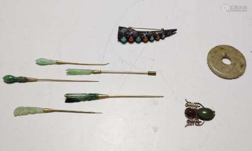 (8) Chinese Gilt Silver & Jadeite Accessories