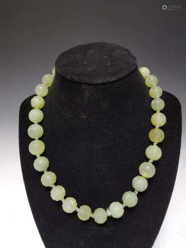 Vintage Chinese Jade Bead Knotted Necklace