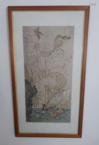 Korean Birds & Lotus Folk Minhwa Folk Painting