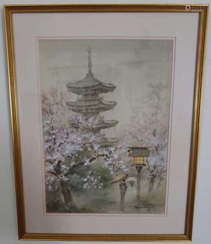 Terauchi Manjiro Watercolor Painting Temple