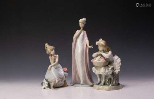 (3) Lladro Chitchat Girl, Breathless, Girl Flowers