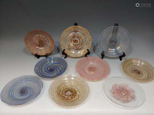 (9) Murano Swirl Glass Plates