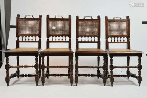 (4) Oak Chairs with Carved Lion Heads - Cane Seats