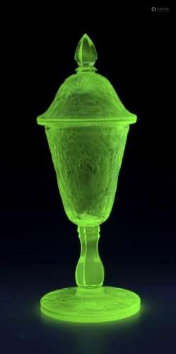 Uranium Glass Etched and Cut Pokal
