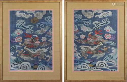 (2) Chinese Kesi Tapestries with Dragons and Bats