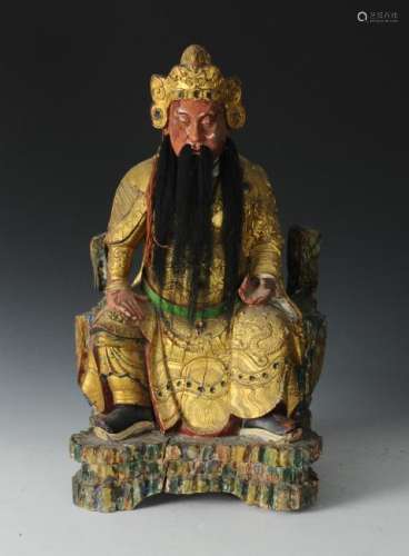Chinese Seated Guan Gong Sculpture, 19th C