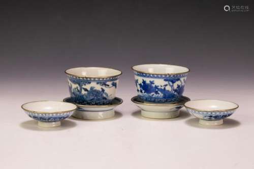 (2) Chinese Blue & White Porcelain Cup Set